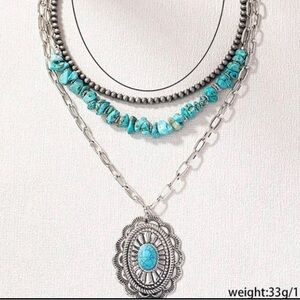 Boho turquoise silver fusion fashion necklace